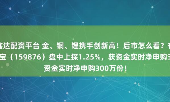 鑫达配资平台 金、铜、锂携手创新高！后市怎么看？有色ETF华宝（159876）盘中上探1.25%，获资金实时净申购300万份！